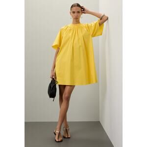 ROKSANDA COLLECTIVE Yellow Mock Neck Cotton Blend Black Bow Mini Dress Size L